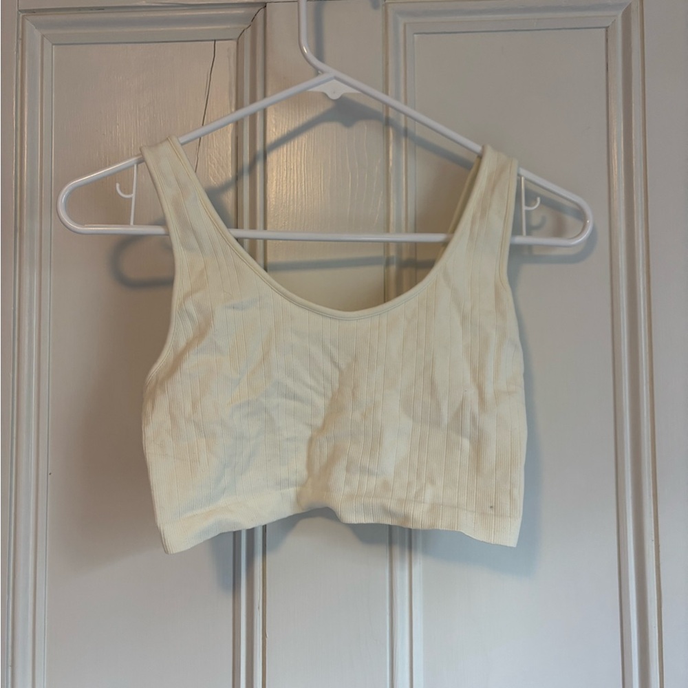 American Eagle Outfitters Ribbed Scoop Crop Tank - Off-White